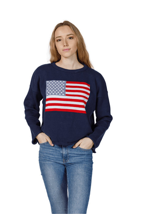 Women's American Flag Knit Cropped Crew