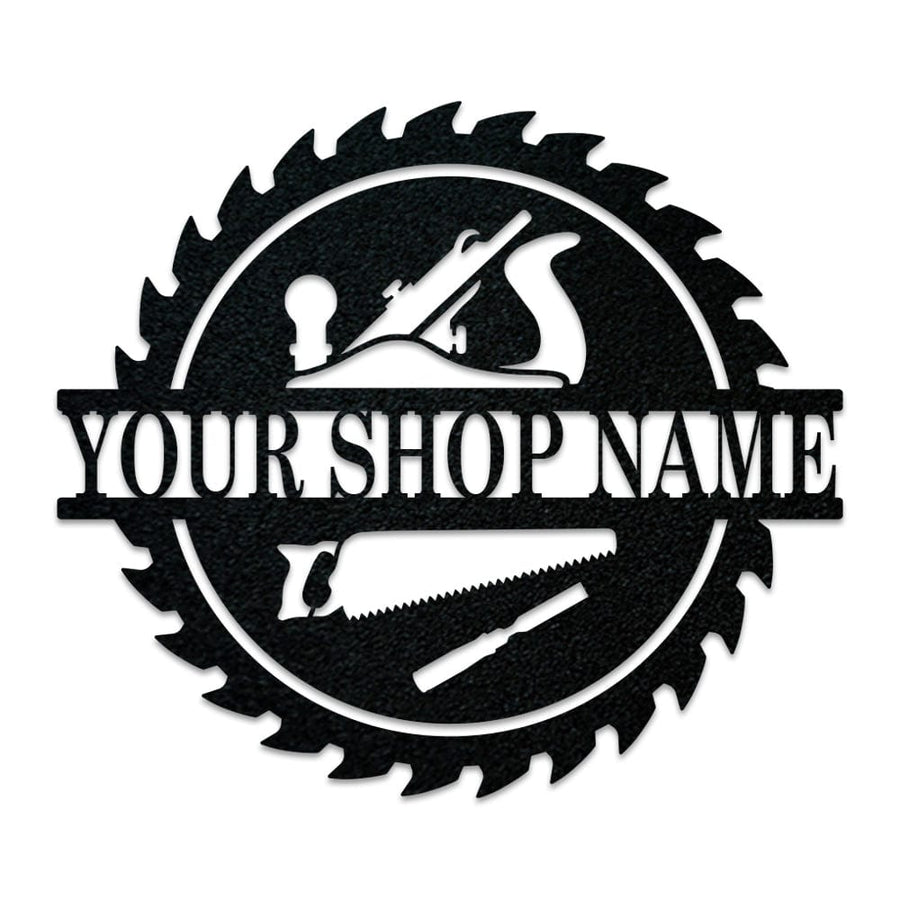 Wood Shop Sawblade Sign - Custom Metal Workshop Decor With Powder Coat Finish