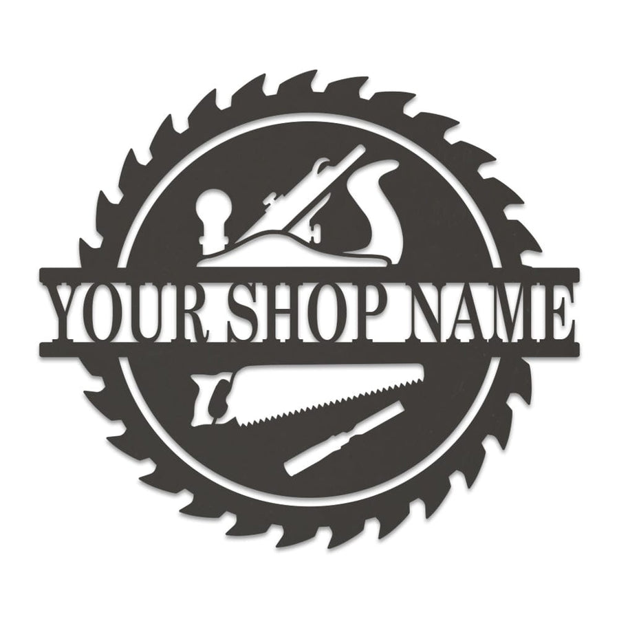 Wood Shop Sawblade Sign - Custom Metal Workshop Decor With Powder Coat Finish