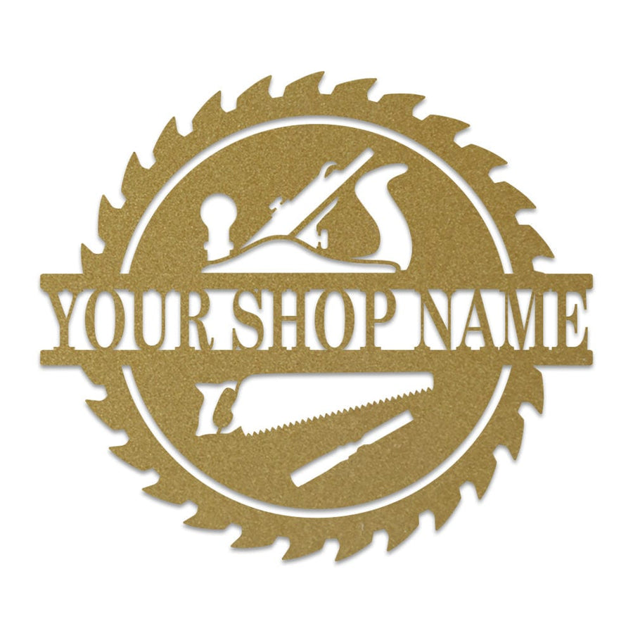 Wood Shop Sawblade Sign - Custom Metal Workshop Decor With Powder Coat Finish