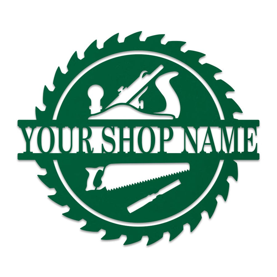 Wood Shop Sawblade Sign - Custom Metal Workshop Decor With Powder Coat Finish