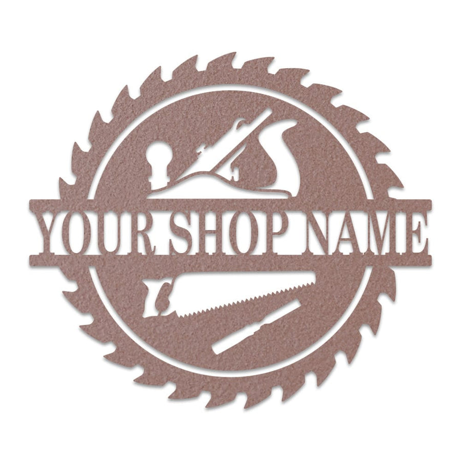 Wood Shop Sawblade Sign - Custom Metal Workshop Decor With Powder Coat Finish
