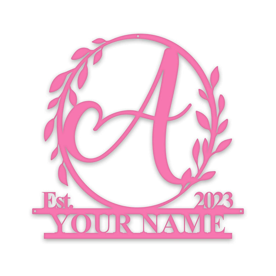 Wreath Monogram Name & Date Metal Sign