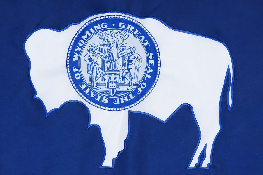 Wyoming State Flag design and stitching in close-up